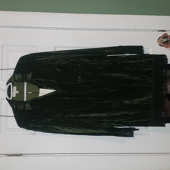 Something Navy Emerald Fringe Shirt Dress - Picture 16 of 16
